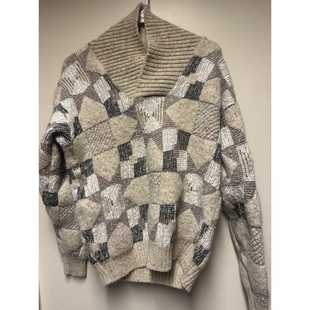 Vtg Wool Print Sweater Unbranded Size Xl